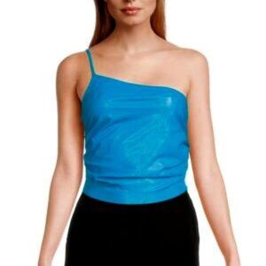 One Shoulder Faux Leather Crop Top